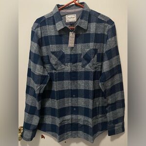 Flag & Anthem Men’s Plaid Button-Up Long Sleeve Shirt 100% Cotton XL Blue NWT